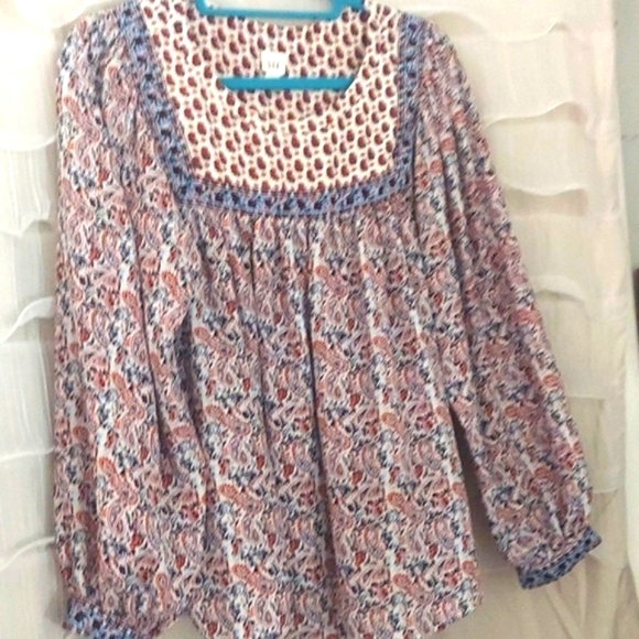 GAP Blue Orange Paisley Peasant flowy hippy Blouse  Swing Top tunic sz M - Picture 1 of 11
